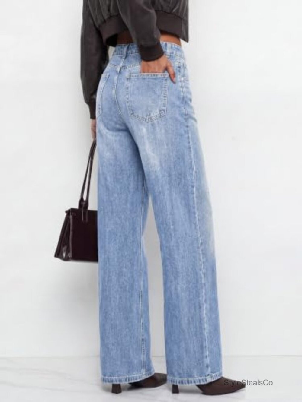 Women's High Rise Wide Leg Stretch Denim Jeans Casual - Picture 2 of 6